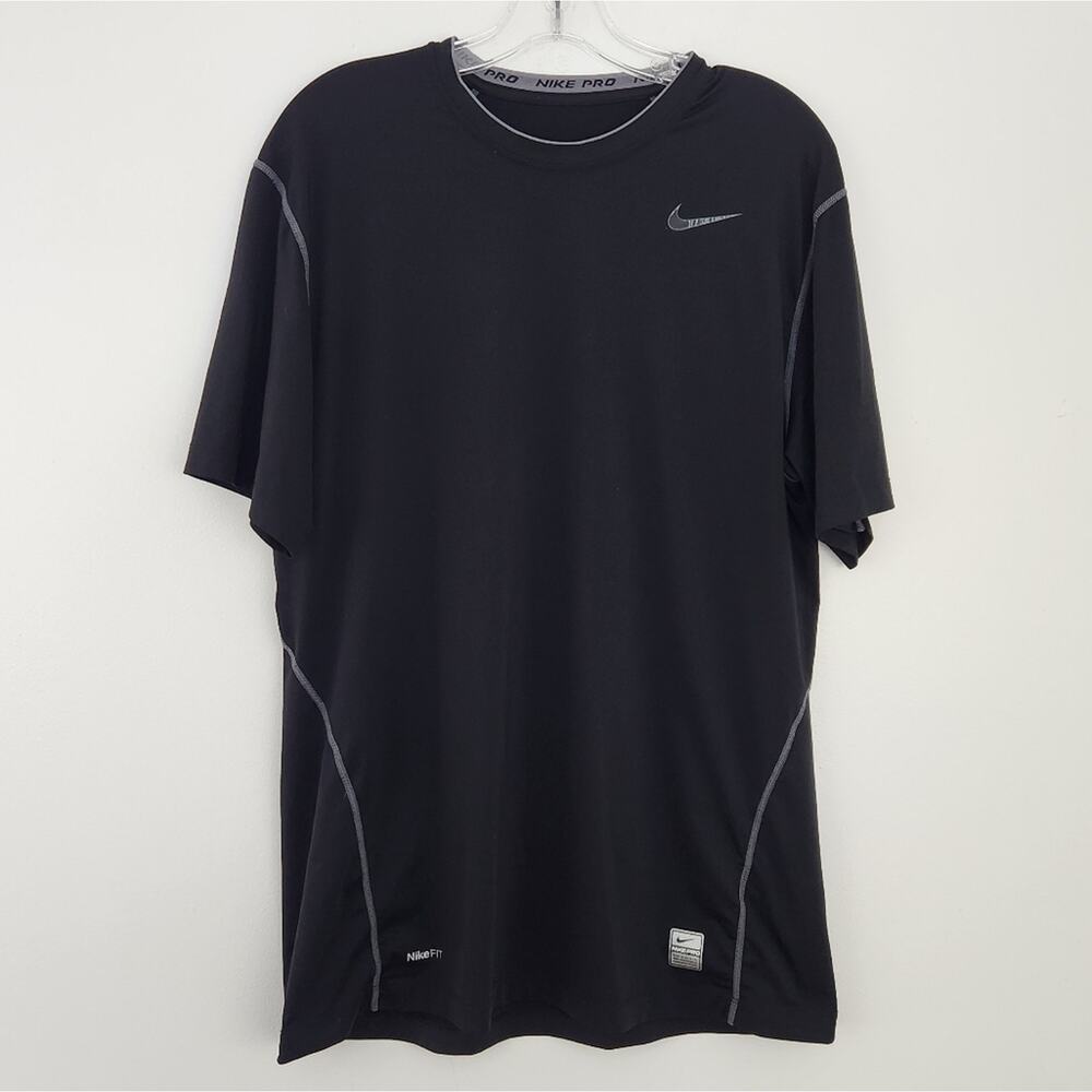 Nike Pro Fitted Short Sleeve Mens Shirt Large Black Workout Running Tee Top